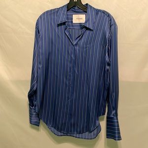 Frame denim blue striped silk button down blouse size small